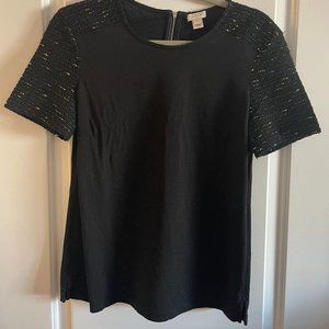 J Crew golden tweed sleeved top